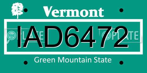 IAD6472 Vermont License Plate
