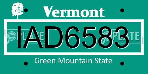 IAD6583 Vermont License Plate