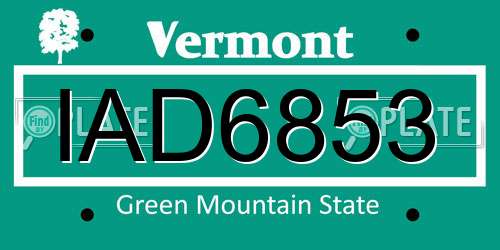 IAD6853 Vermont License Plate