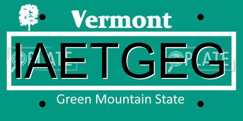 IAETGEG Vermont License Plate