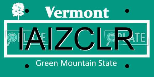 IAIZCLR Vermont License Plate