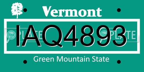 IAQ4893 Vermont License Plate