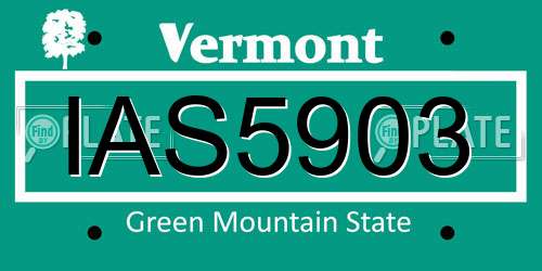 IAS5903 Vermont License Plate