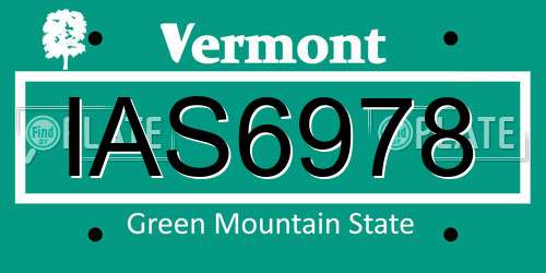 IAS6978 Vermont License Plate