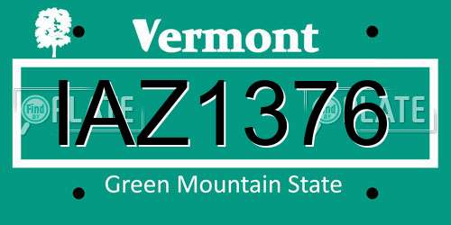 IAZ1376 Vermont License Plate