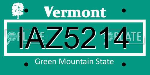 IAZ5214 Vermont License Plate