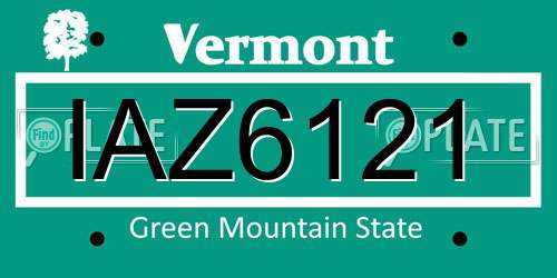 IAZ6121 Vermont License Plate