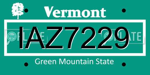 IAZ7229 Vermont License Plate