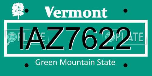 IAZ7622 Vermont License Plate