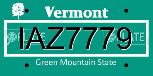 IAZ7779 Vermont License Plate
