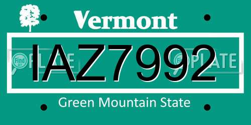 IAZ7992 Vermont License Plate