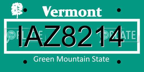 IAZ8214 Vermont License Plate