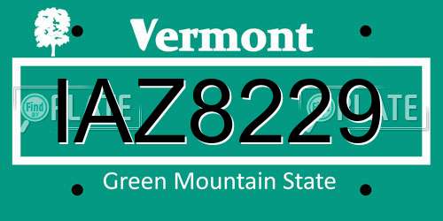IAZ8229 Vermont License Plate