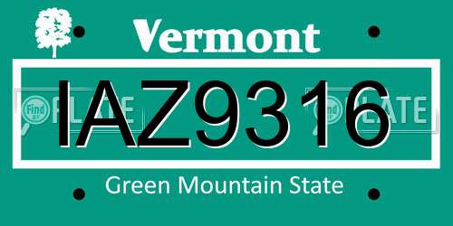 IAZ9316 Vermont License Plate