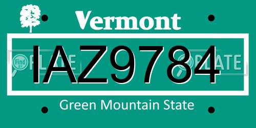 IAZ9784 Vermont License Plate