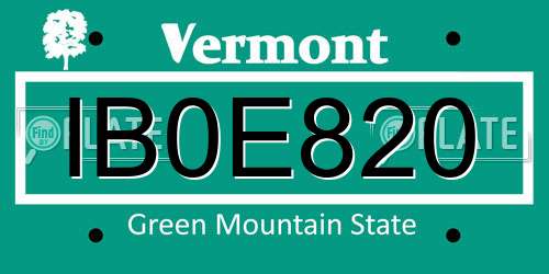 IB0E820 Vermont License Plate