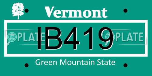IB419 Vermont License Plate