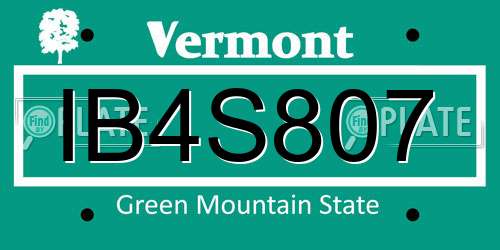 IB4S807 Vermont License Plate