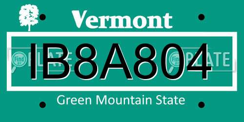 IB8A804 Vermont License Plate