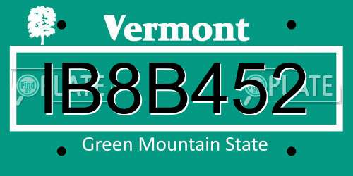 IB8B452 Vermont License Plate