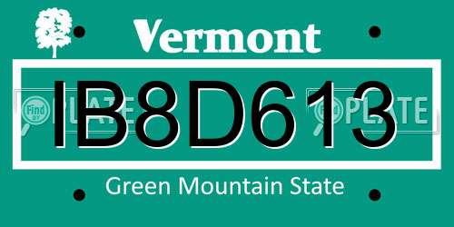 IB8D613 Vermont License Plate