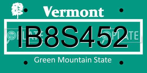 IB8S452 Vermont License Plate