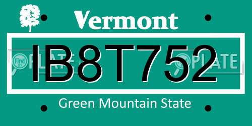 IB8T752 Vermont License Plate