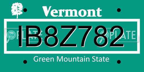 IB8Z782 Vermont License Plate