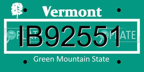 IB92551 Vermont License Plate