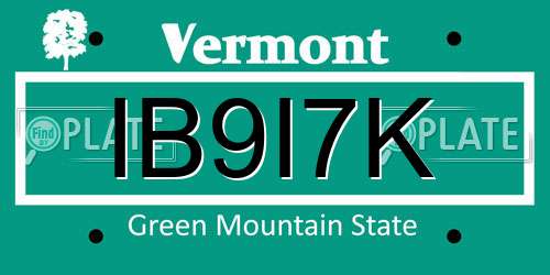 IB9I7K Vermont License Plate