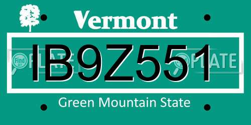 IB9Z551 Vermont License Plate
