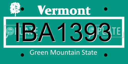 IBA1393 Vermont License Plate