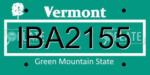 IBA2155 Vermont License Plate