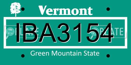 IBA3154 Vermont License Plate