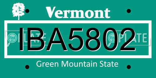 IBA5802 Vermont License Plate