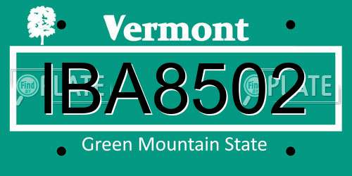 IBA8502 Vermont License Plate