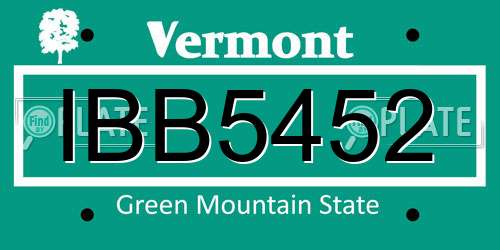 IBB5452 Vermont License Plate