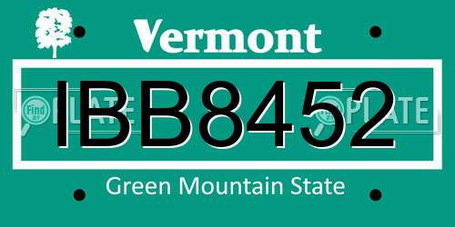 IBB8452 Vermont License Plate