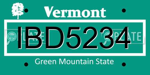IBD5234 Vermont License Plate