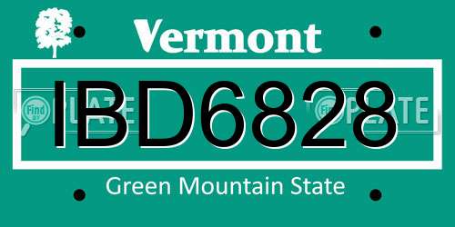 IBD6828 Vermont License Plate