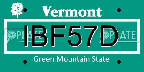 IBF57D Vermont License Plate