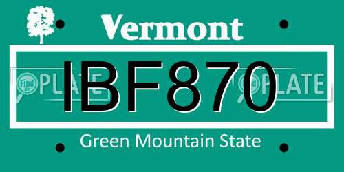 IBF870 Vermont License Plate