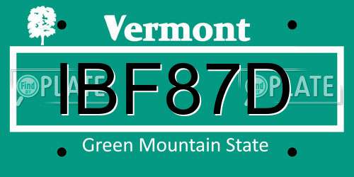 IBF87D Vermont License Plate
