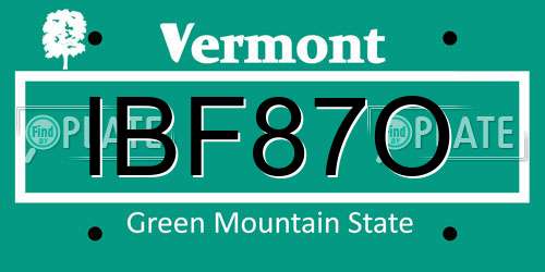 IBF87O Vermont License Plate