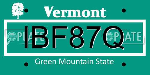 IBF87Q Vermont License Plate