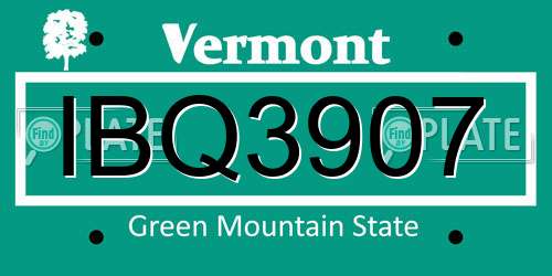 IBQ3907 Vermont License Plate