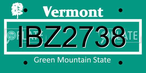 IBZ2738 Vermont License Plate