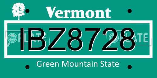 IBZ8728 Vermont License Plate