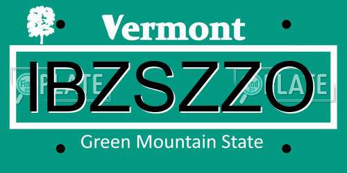 IBZSZZO Vermont License Plate