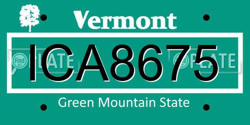 ICA8675 Vermont License Plate